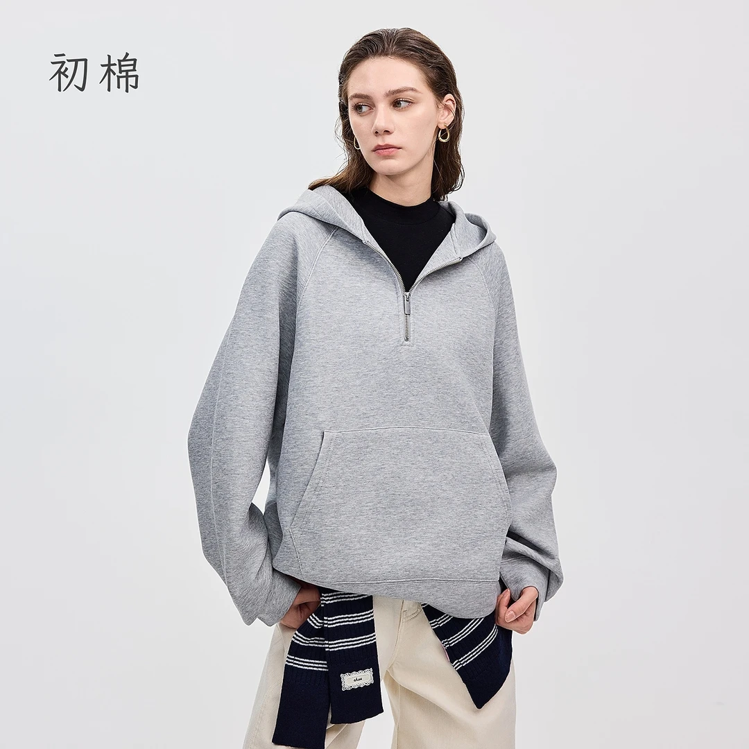 棉仓【初棉】-欧若智性风五明治空气层连帽拉链卫衣366608013