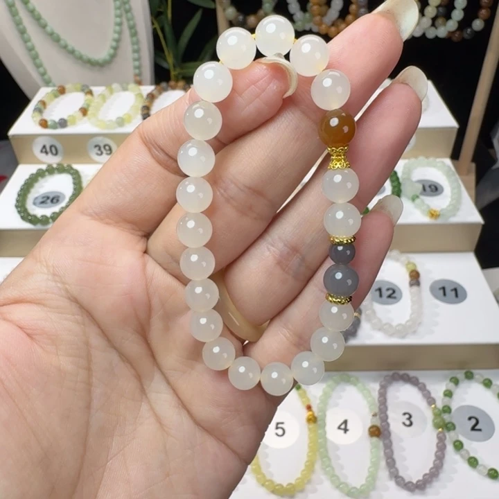 和田玉未镶嵌手串卡8蜂蜜水设计款