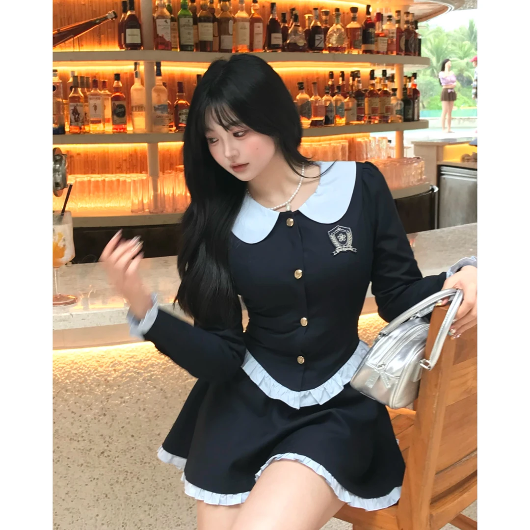 清清萌面侠芝士【青春女大】收腰假两件上衣+高腰半裙5049 5050