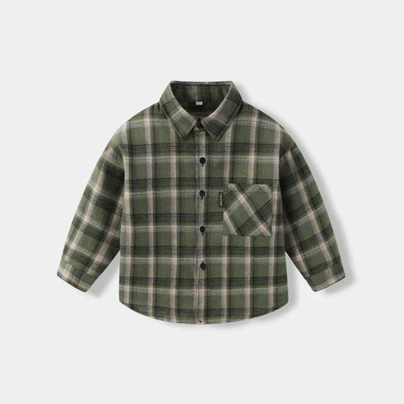 男童衬衣长袖儿童衬衫新款格子春秋女童亲肤舒适儿童衬衣上衣内塔