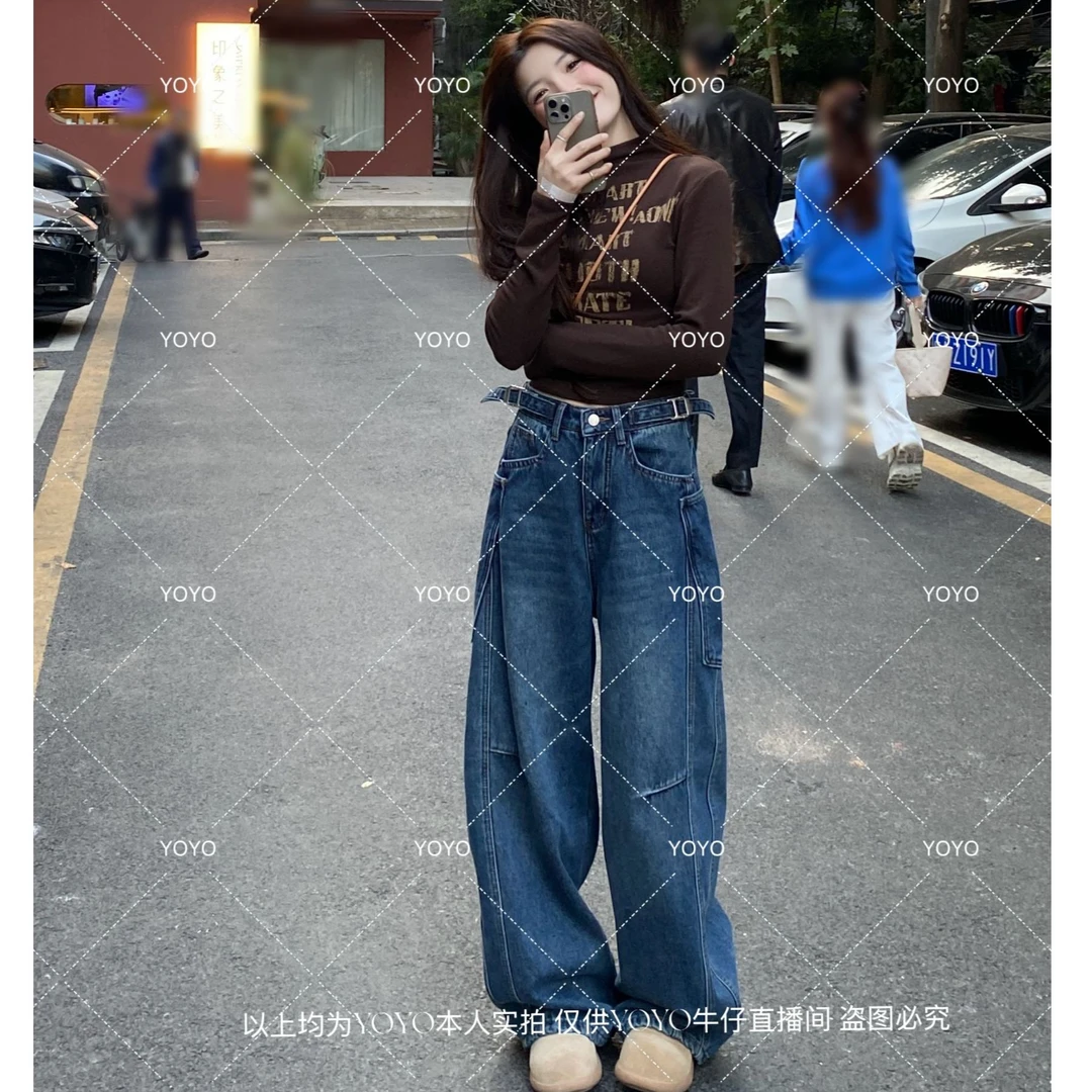 YOYO自制2【大口袋】加绒加厚冬款显瘦宽松高街设计感阔腿拖地裤