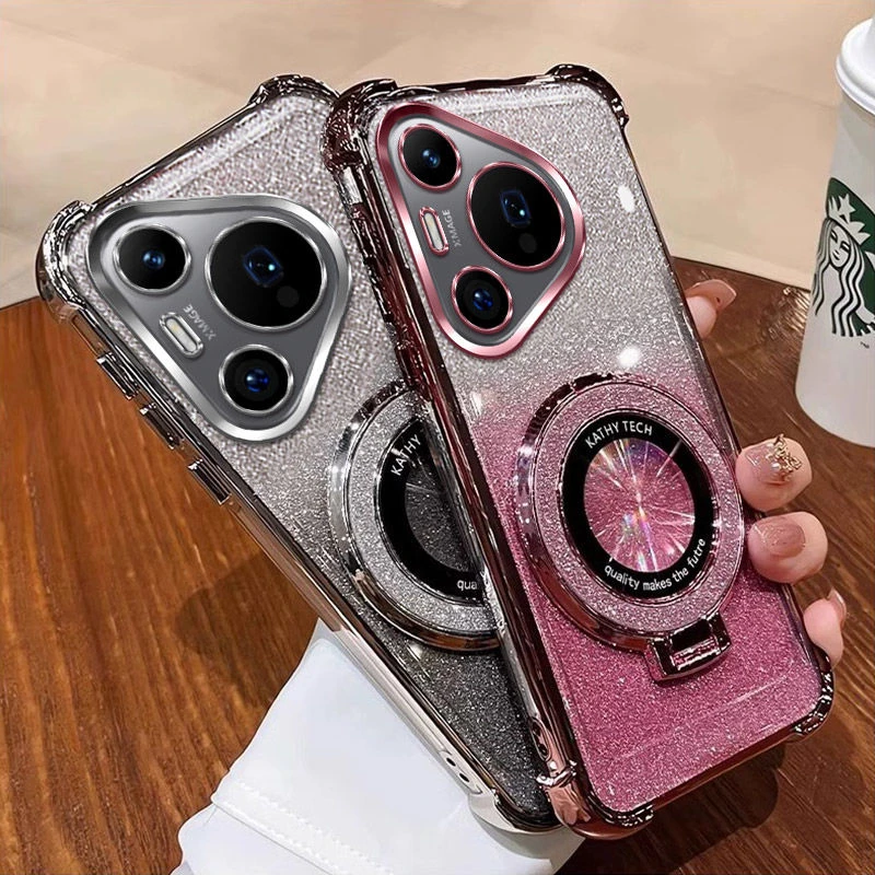 闪粉磁吸支架适用华为Pura70手机壳ADY-AL00软壳镜头全包防摔女潮