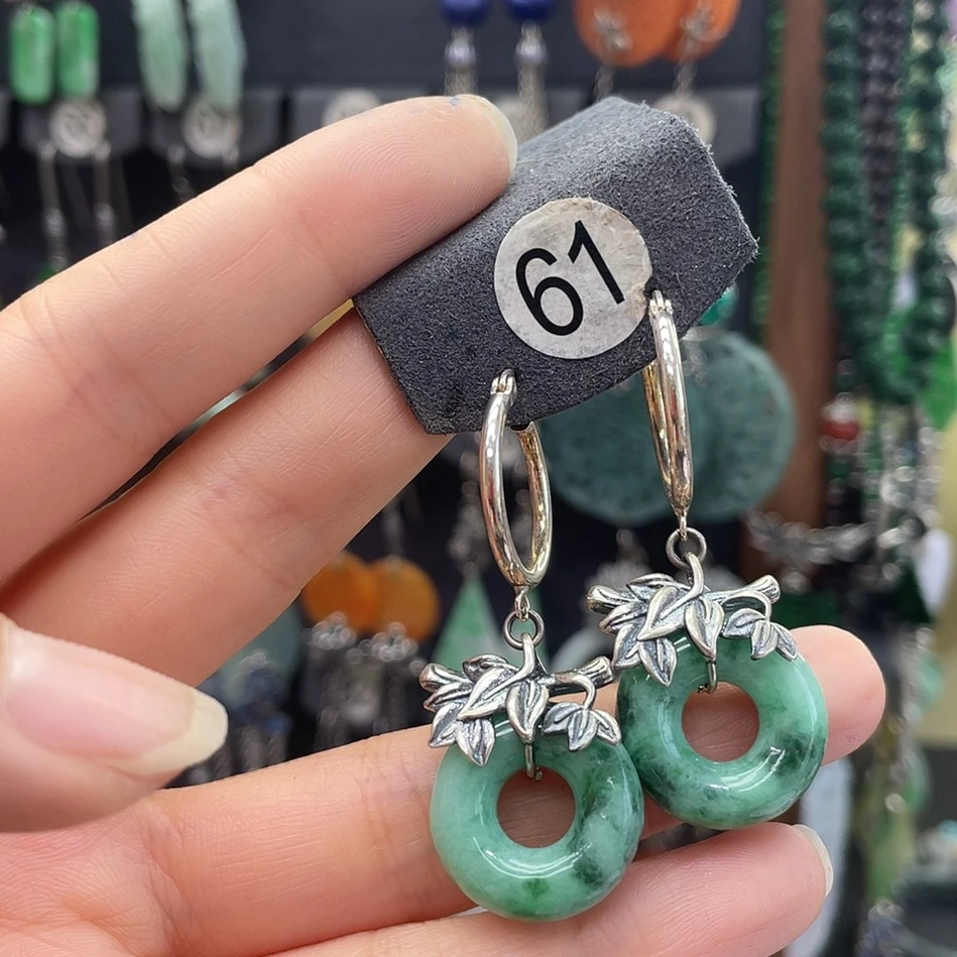 翡翠银S925镶嵌耳饰忆*984ghbgg