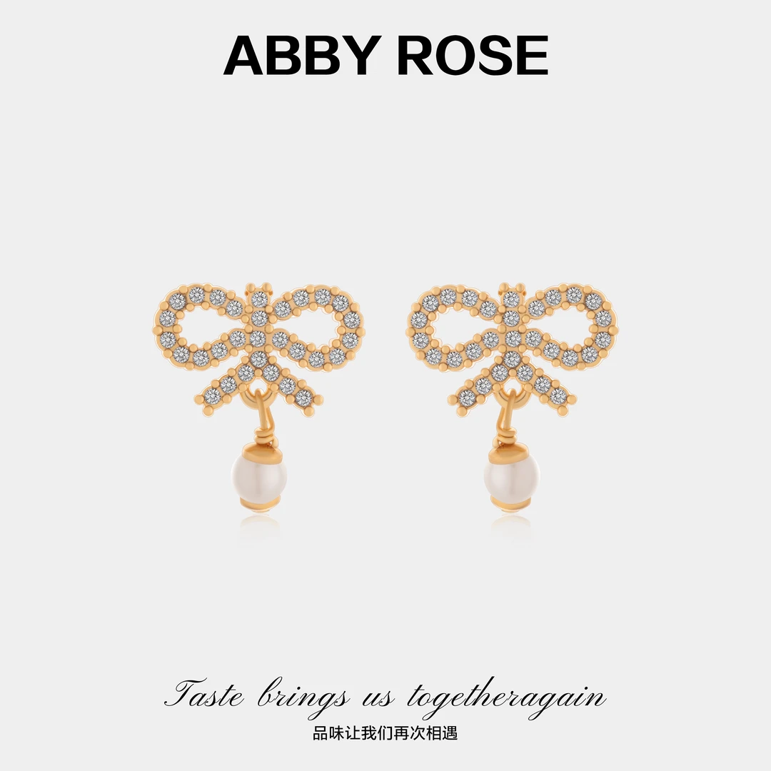 ABBY ROSE轻奢小众蝴蝶结珠珠吊坠耳环975B4