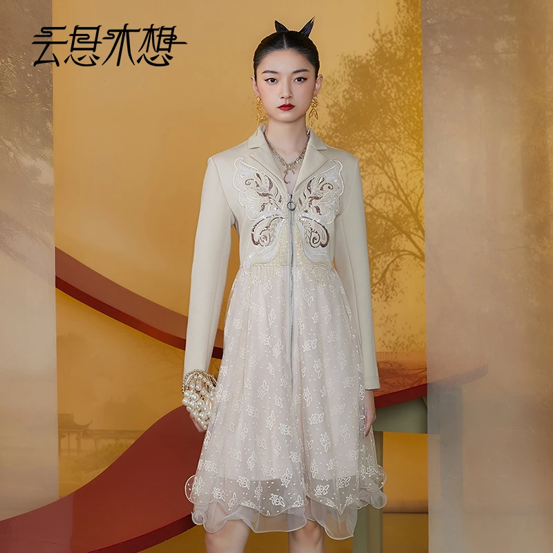 Ysimo-X云思木想新中式2024春季新款绣花网纱连衣裙11417