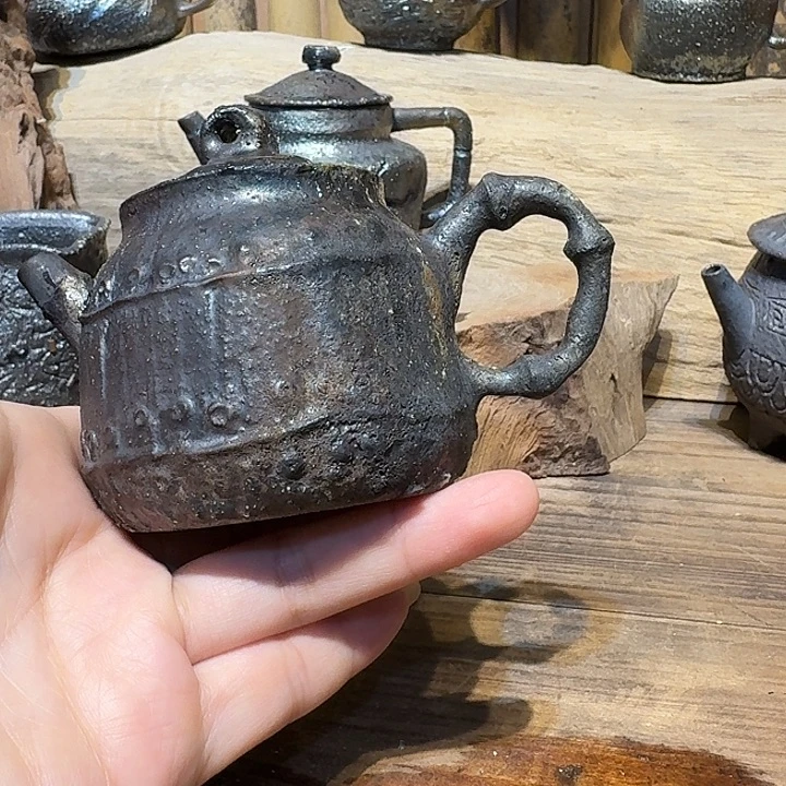 柴烧黑陶手工精品壶