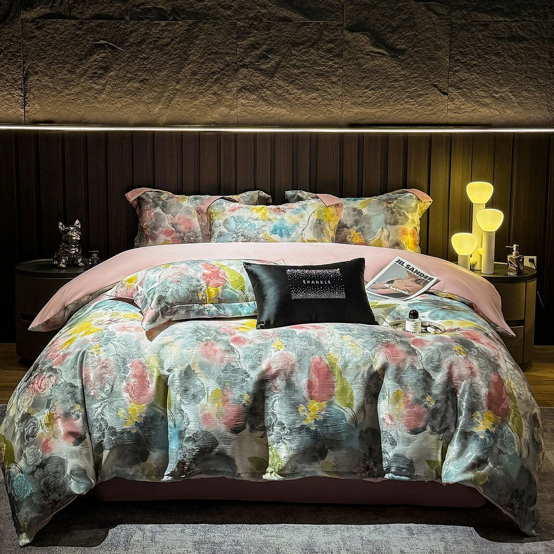 DEESHQIAO/德桥2025春夏新款澳洲设计师专款贡缎提花加印花四件套