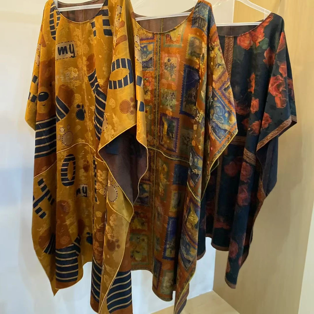 3色桑蚕丝香云纱大袍子连衣裙上衣Q32H44