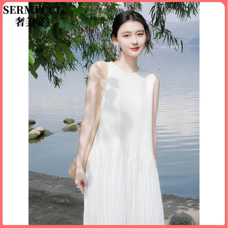 高级感气质连衣裙女夏季海边度假白色无袖背心法式初恋超仙女长裙