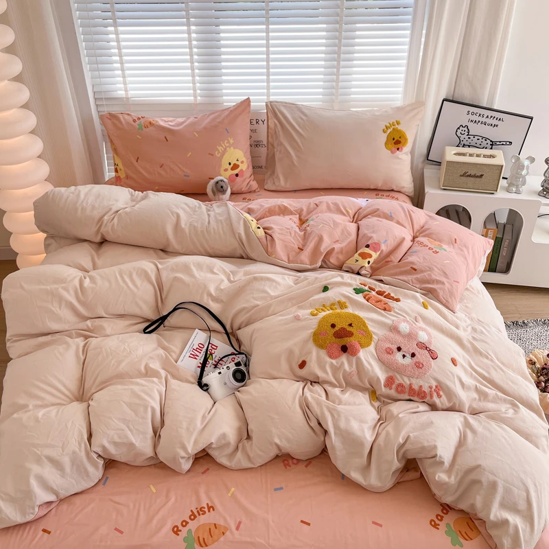 A类柔软亲肤松弛感床品毛巾绣工艺四件套双面可用被套床单三件套