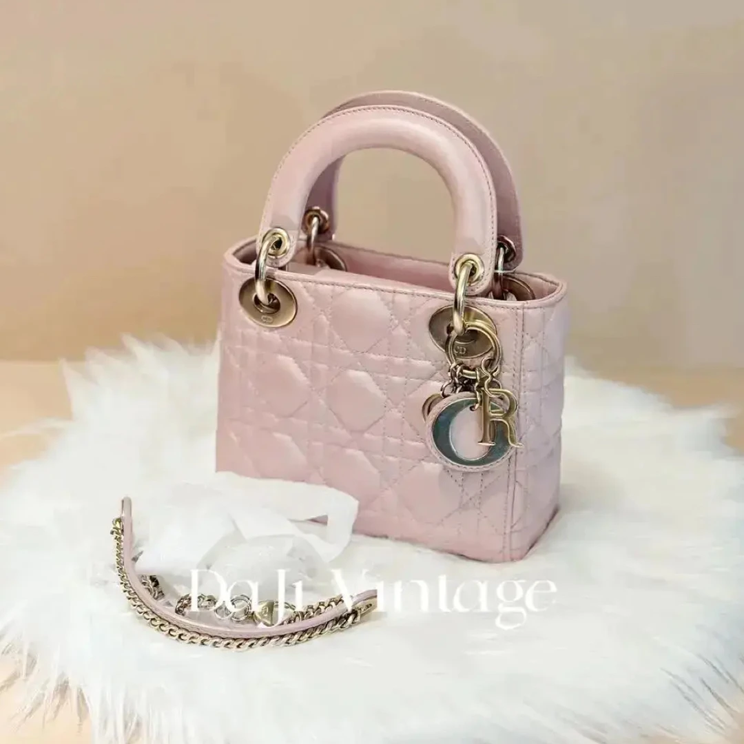 99新 DIOR/迪奥 大吉中古/Dior迪奥珠光荷花粉三格戴妃斜挎包