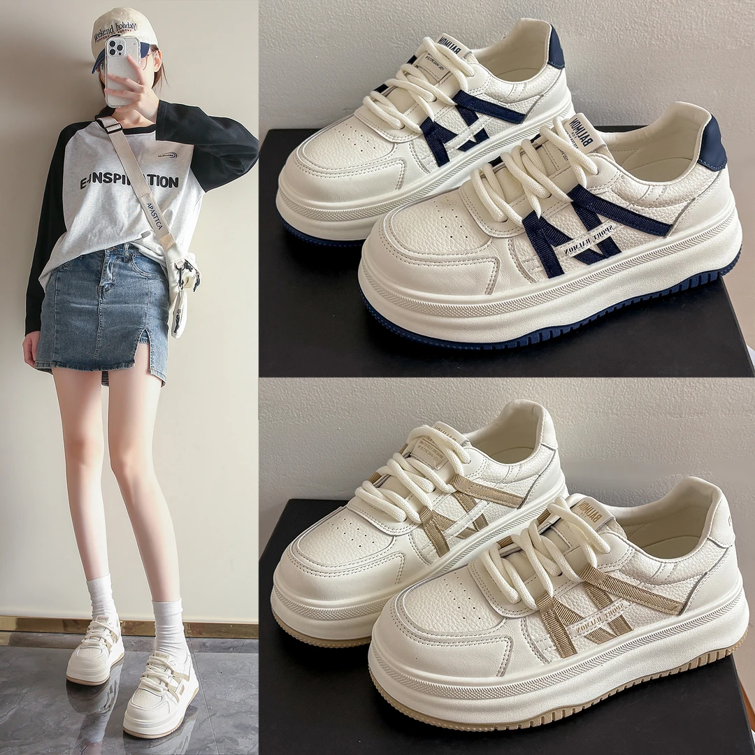网红皮面小白鞋女2025年秋季新款休闲百搭厚底板鞋学生运动鞋女鞋