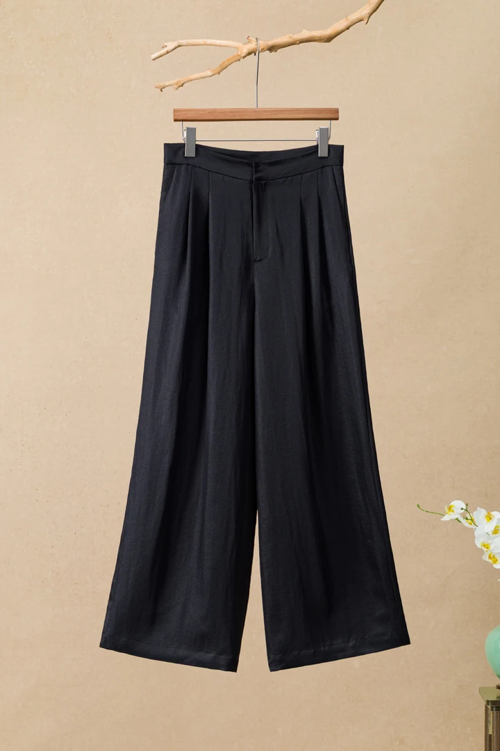 大满家万字纹香云纱桑蚕丝直筒平腰阔腿裤国风新中式