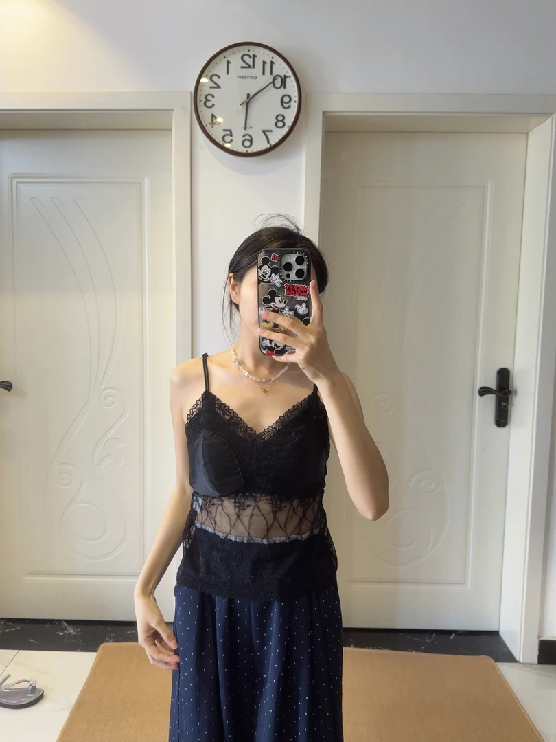 蕾丝拼接一体带胸垫美背性感女春夏内搭法式吊带背心