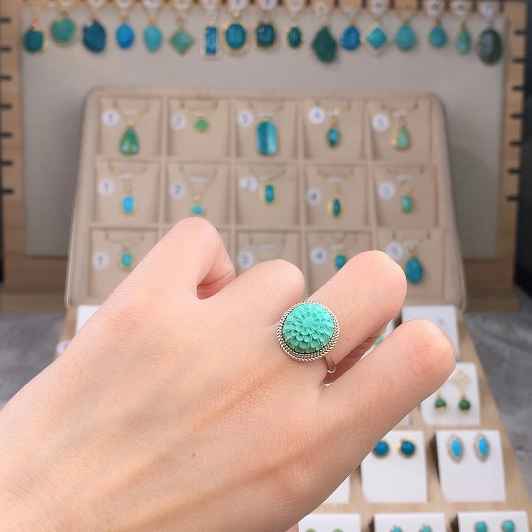 绿松石银S925镶嵌戒指