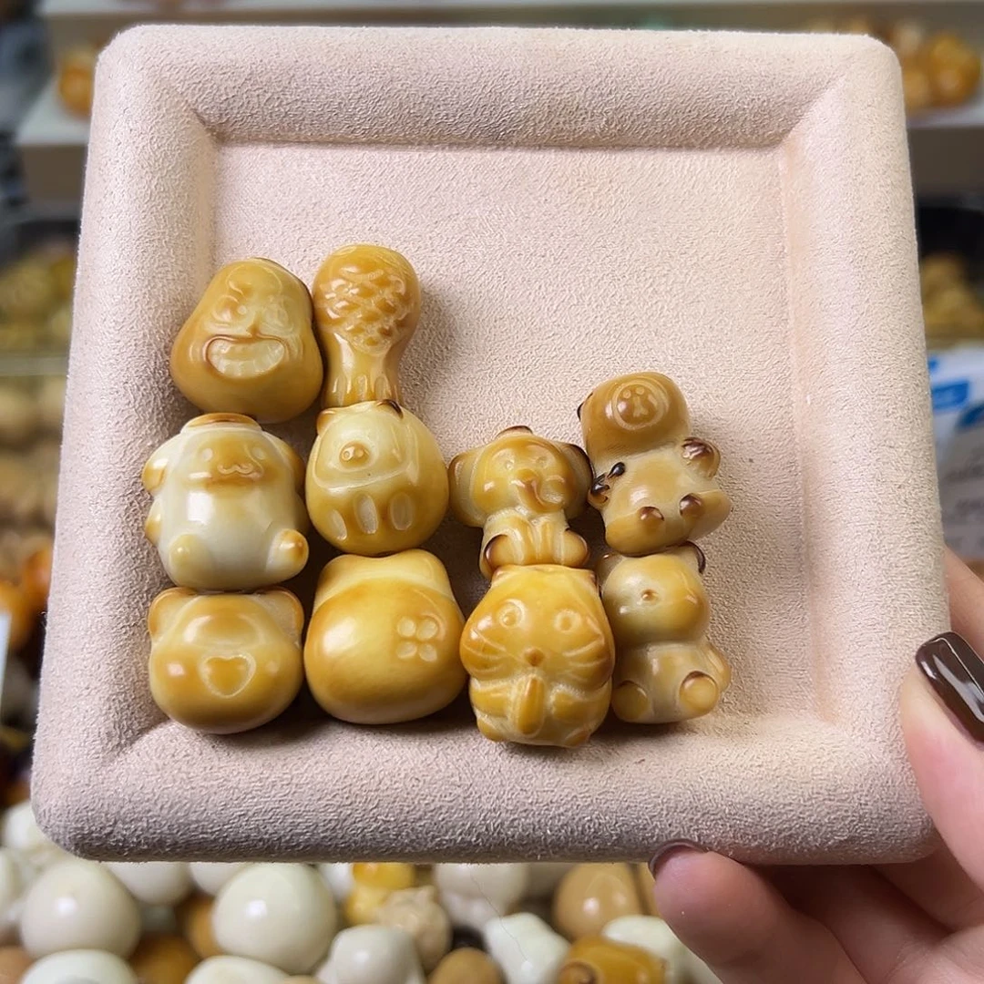 菩提根/象牙果吊坠好*?瑕疵炭烤动物混10颗