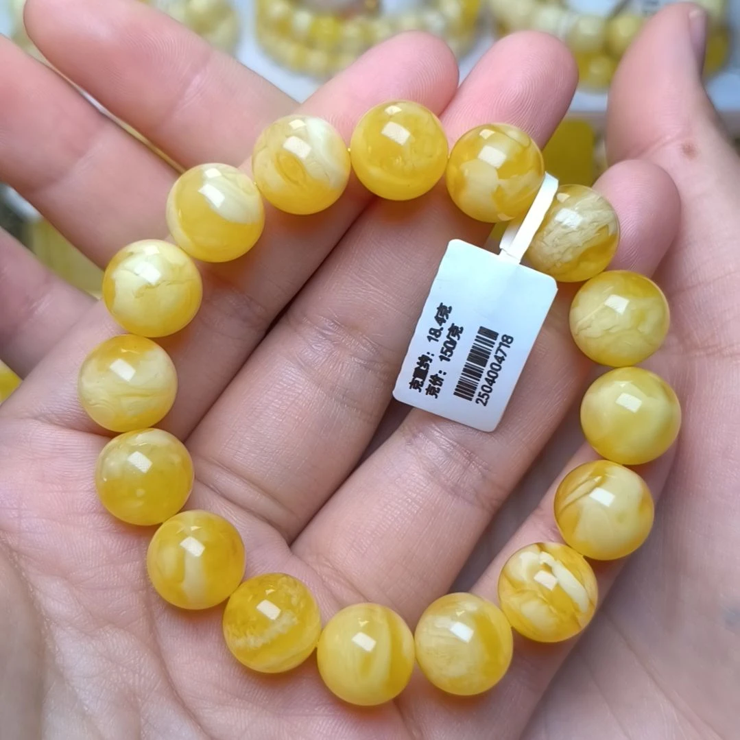 未镶嵌蜜蜡手串12加圆珠手串