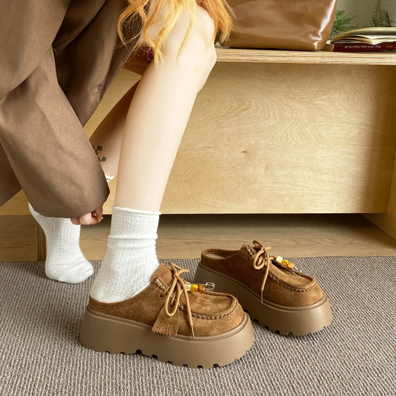 厚底增高勃肯鞋包头半拖鞋女外穿2025新款夏秋一脚蹬懒人博肯单鞋