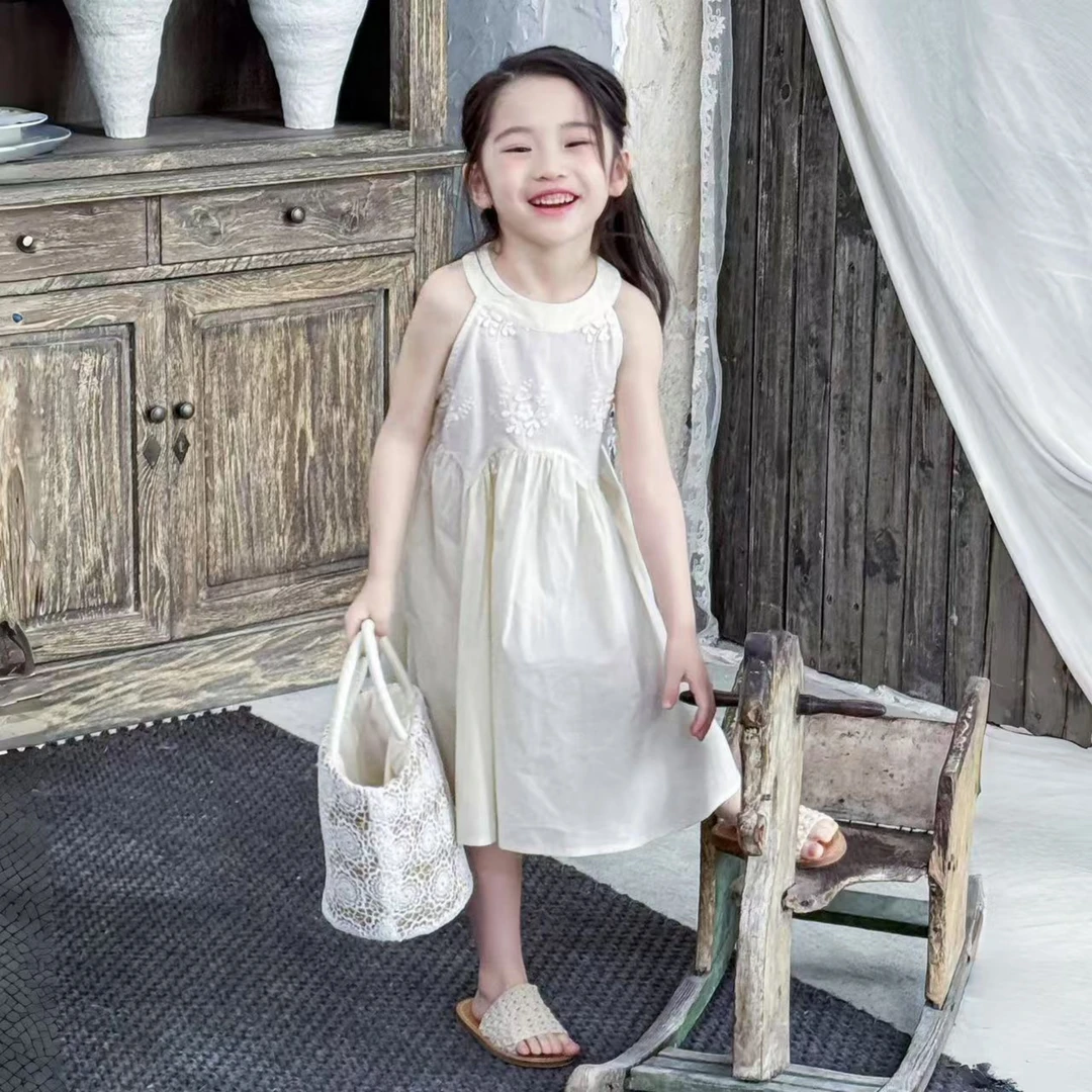 「云朵泡芙」女童连衣裙2025夏季新款高级感韩系刺绣棉布裙公主裙