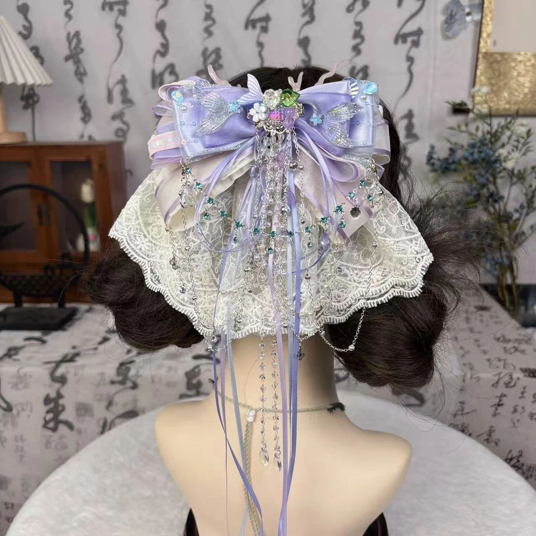 【人鱼公主】洛丽塔发夹多层次蝴蝶结发饰头饰小清新甜妹弹簧夹