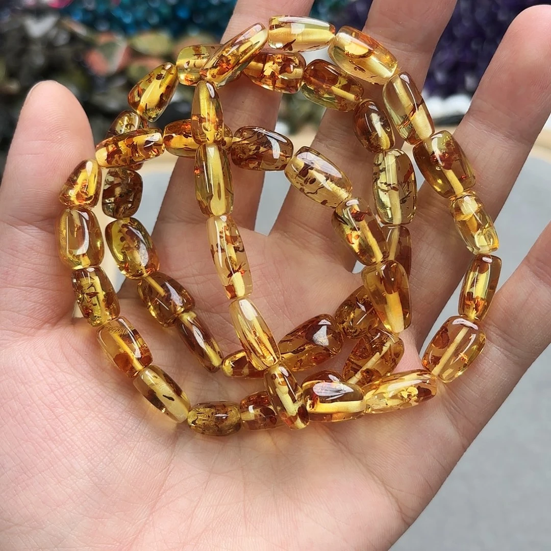 玛瑙/玉髓未镶嵌珠宝半成品花珀随行一圈