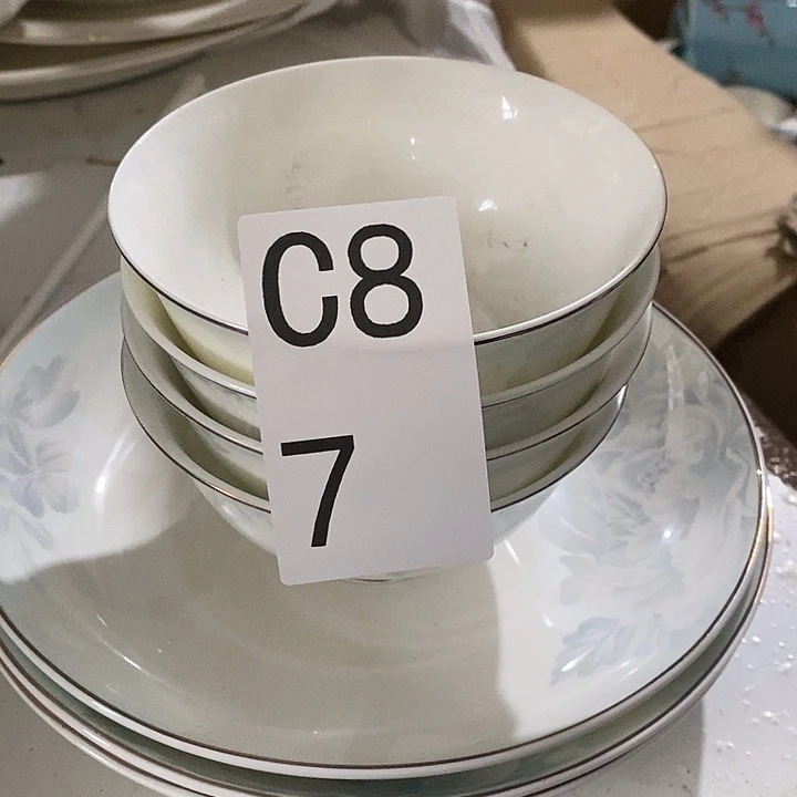 瓷四个饭碗三个深盘月下牡丹c87