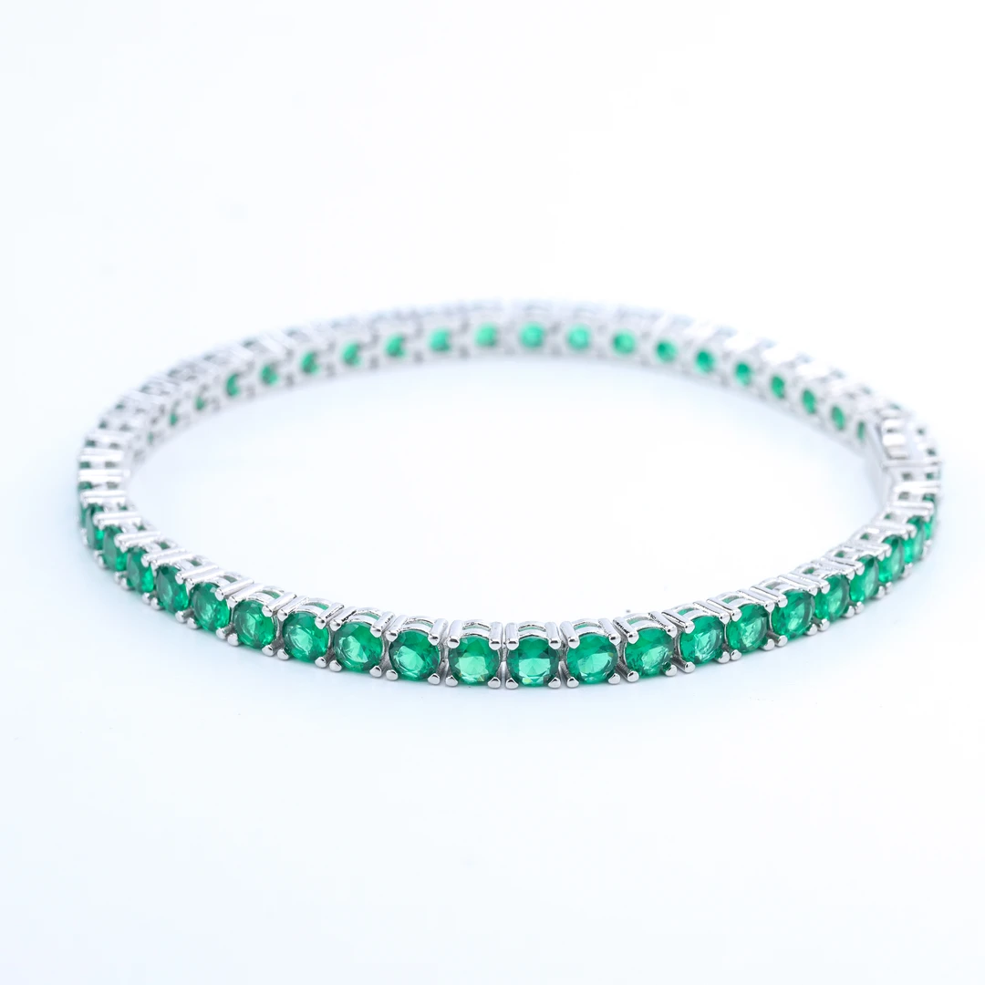 培育祖母绿经典时尚简约轨道镶嵌满镶手链 y068