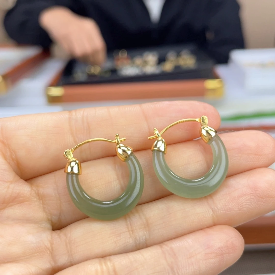 银S925镶嵌和田玉耳饰