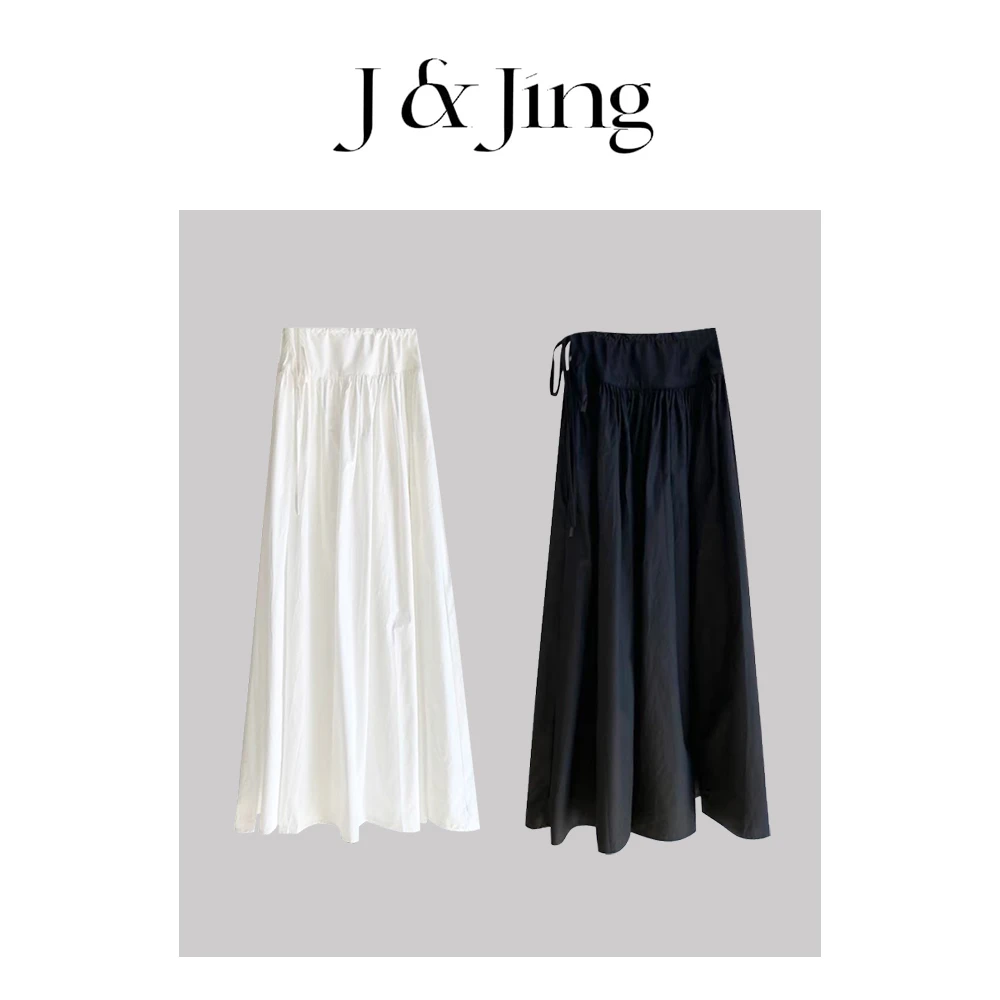 J&Jing-「黑与霜白」-上新~系带宽松A字百搭半身长裙MD2510