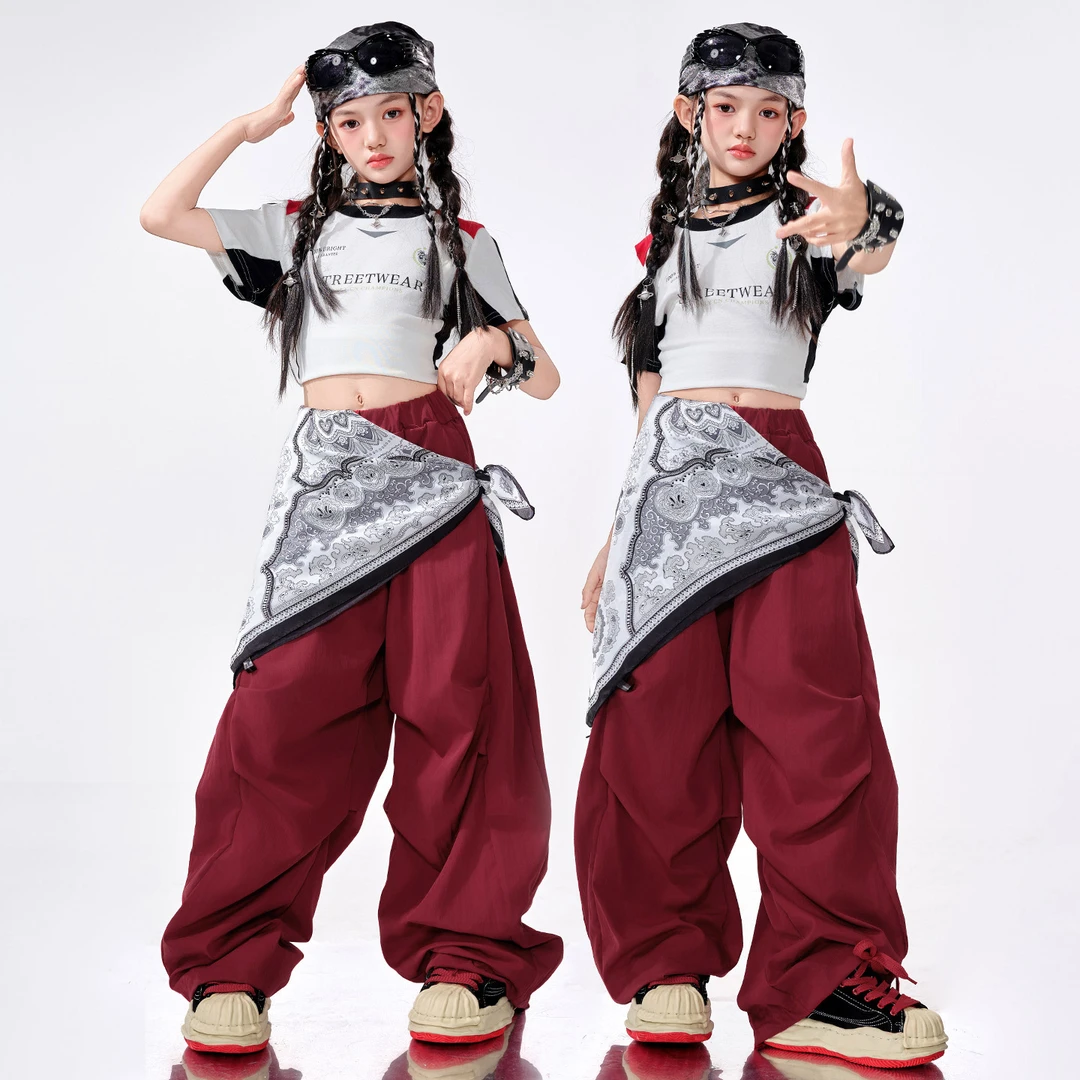 女童爵士舞服装韩版女孩子短款T恤jazz练功服街舞走秀演出服套装