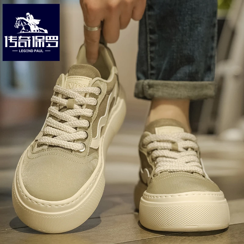 传奇保罗正版鞋子男冬季防滑低帮帆布鞋工作上班百搭休闲运动板鞋