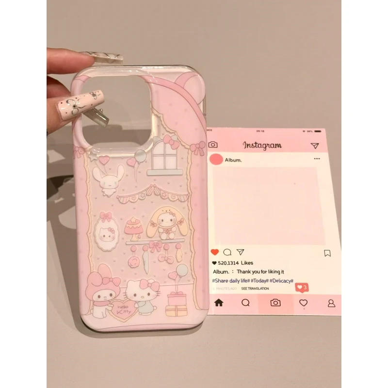 奥菲顿粉嘟kt美乐蒂小屋适用iPhone16/15pro大孔苹果14手机壳12套