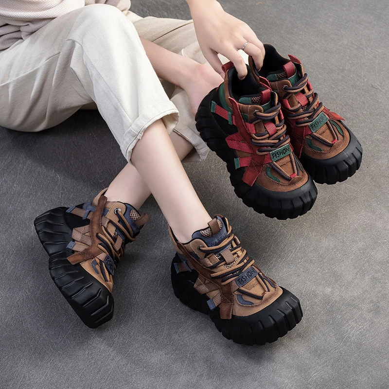 上海2025冬季新款拼色松糕跟时尚老爹鞋潮流短靴真皮休闲女鞋