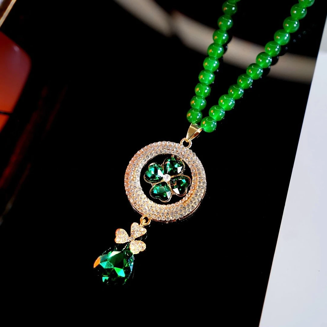 高端绿水滴四叶草水滴项链ZD0379