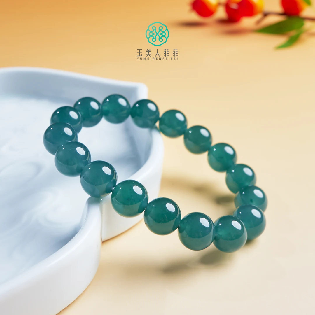 石惑珠宝~翡翠单圈圆珠手串约12mm