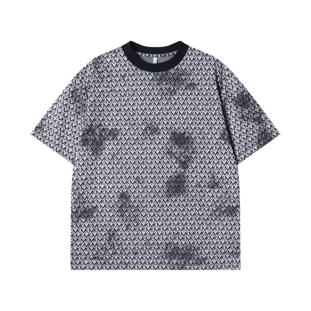 夏季高级感新款美式扎染满印字母短袖T恤简约百搭宽松圆领上衣