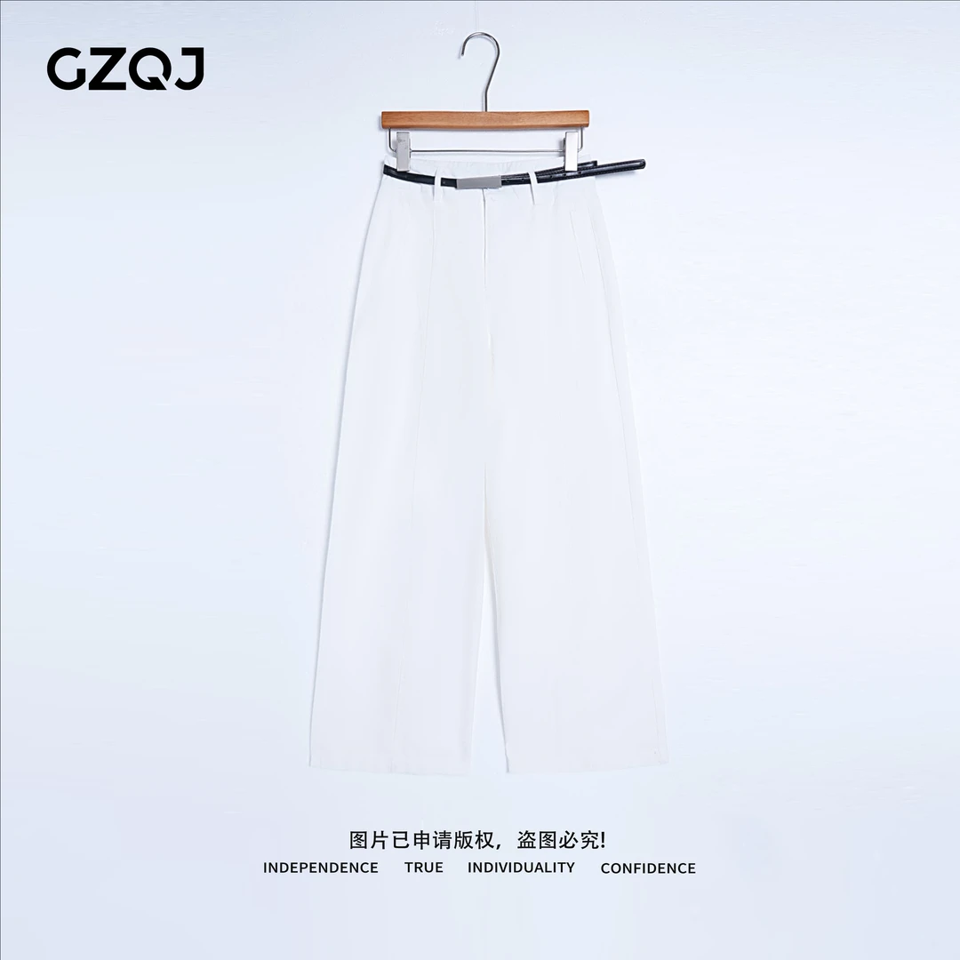 广州琴姐【留白序章】欧若风白色天丝垂感直筒休闲裤子女夏长裤7713
