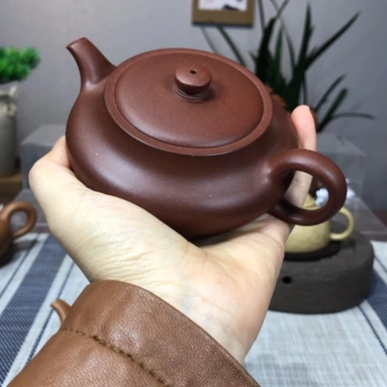 紫砂茶壶精工半手工磉盘200cc红皮龙