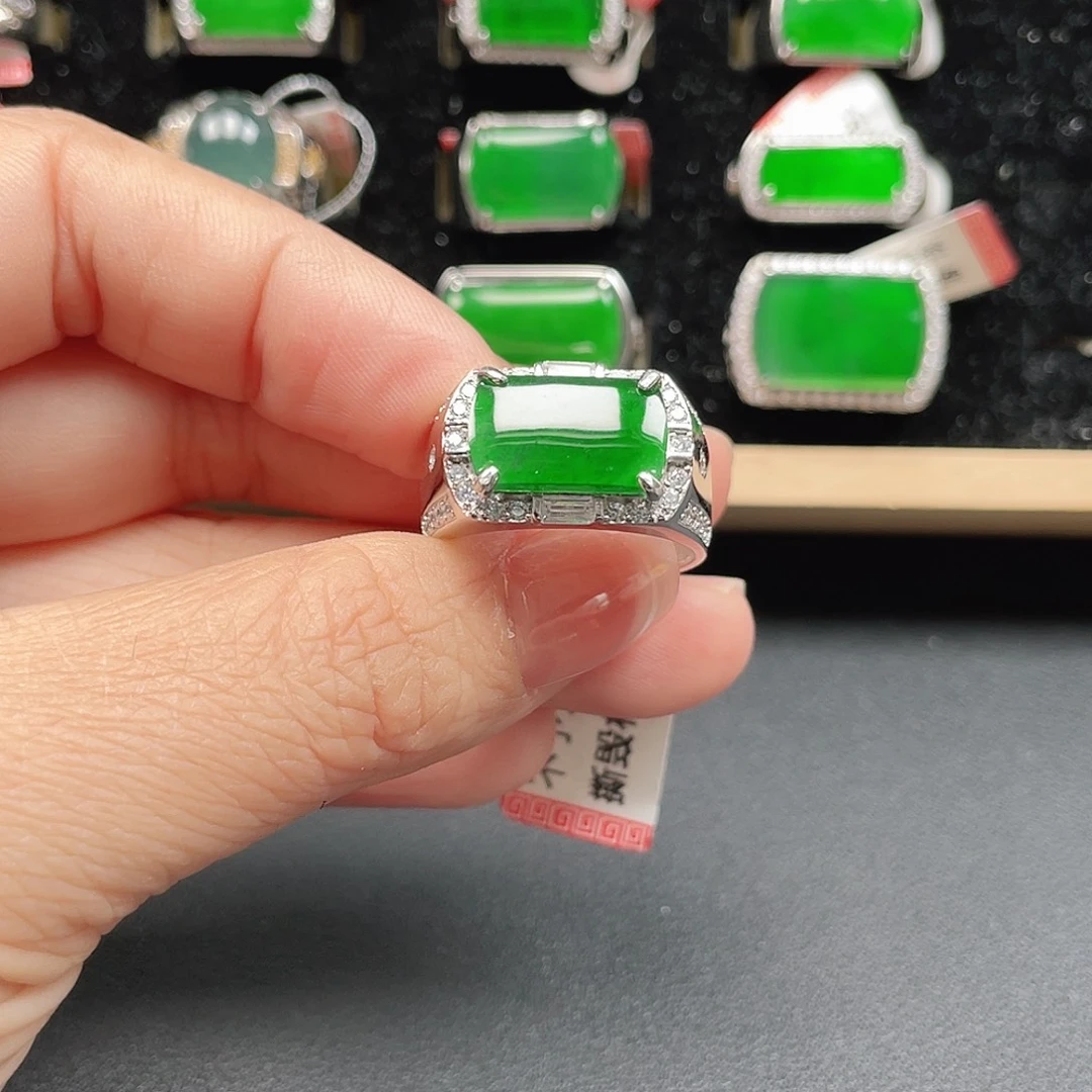 翡翠银S925镶嵌戒指男戒没运费险4005