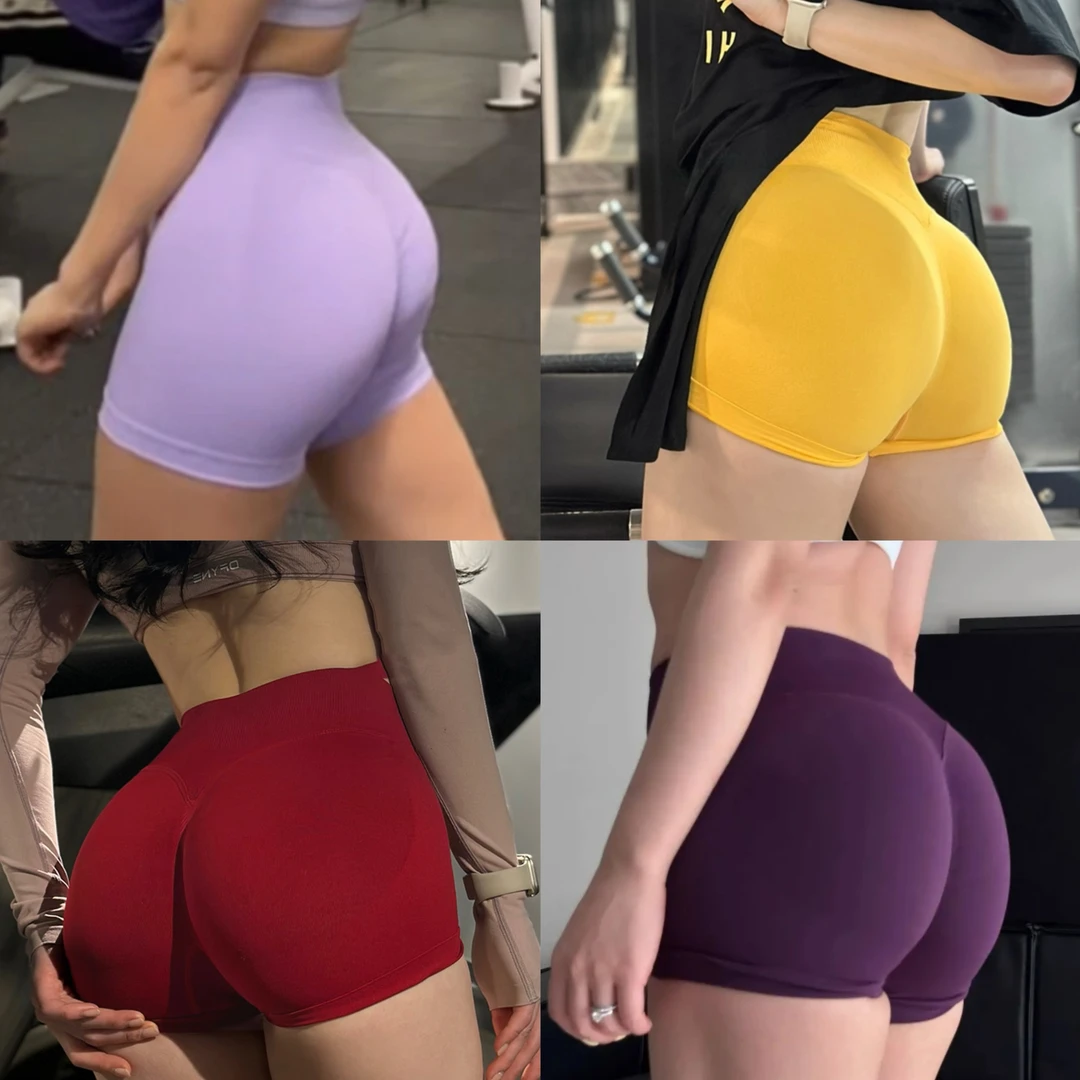 三分中腰显臀无缝针织瑜伽蜜桃短裤女夏运动健身弹力瑜伽服