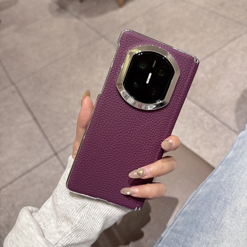 适用于华为MateX7手机壳纯皮荔枝纹电镀磁吸中轴防摔镜头全包壳