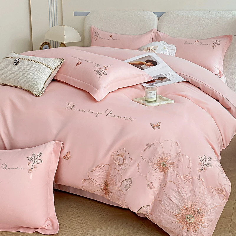 新款轻奢高端水洗棉绣花重工刺绣四件套吊边床裙高品质床品套件