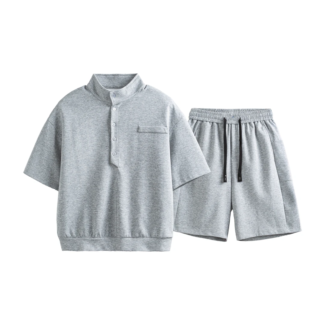 2025夏季轻薄透气运动套装立领 Polo短袖短裤套装情侣装潮流