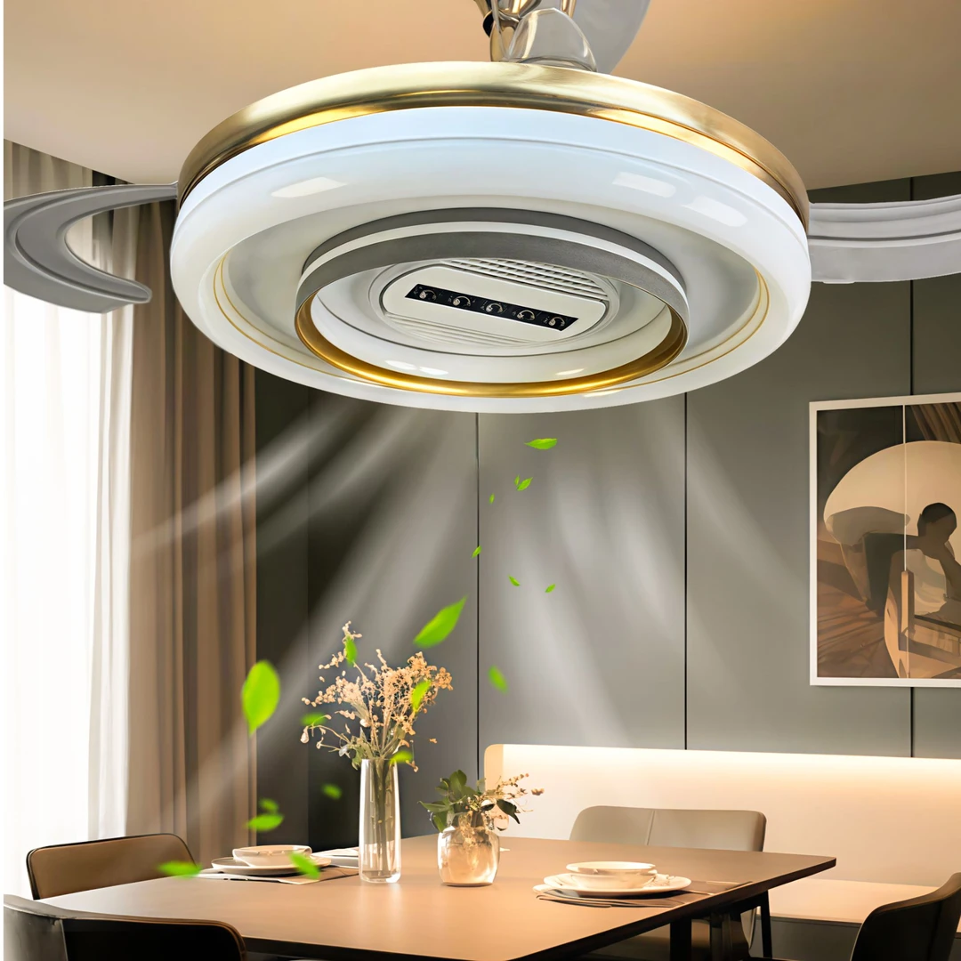 新款智能语音隐形风扇灯吊扇灯家用一体餐厅卧室客厅灯带蓝牙音响