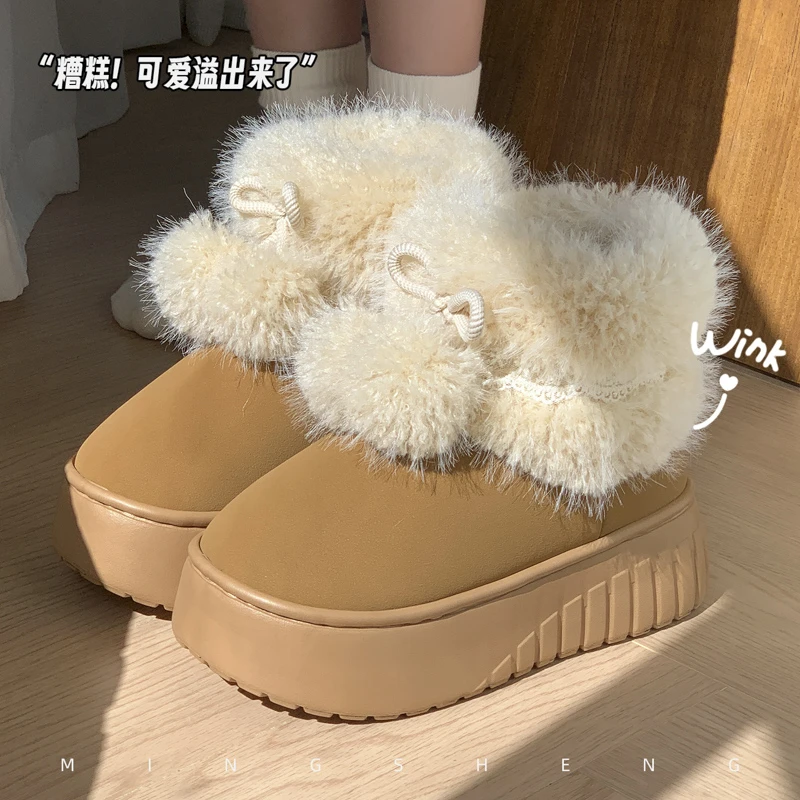 推荐加厚防滑百搭毛茸茸爆款甜美女款柔软保暖棉鞋雪地靴高帮耐磨