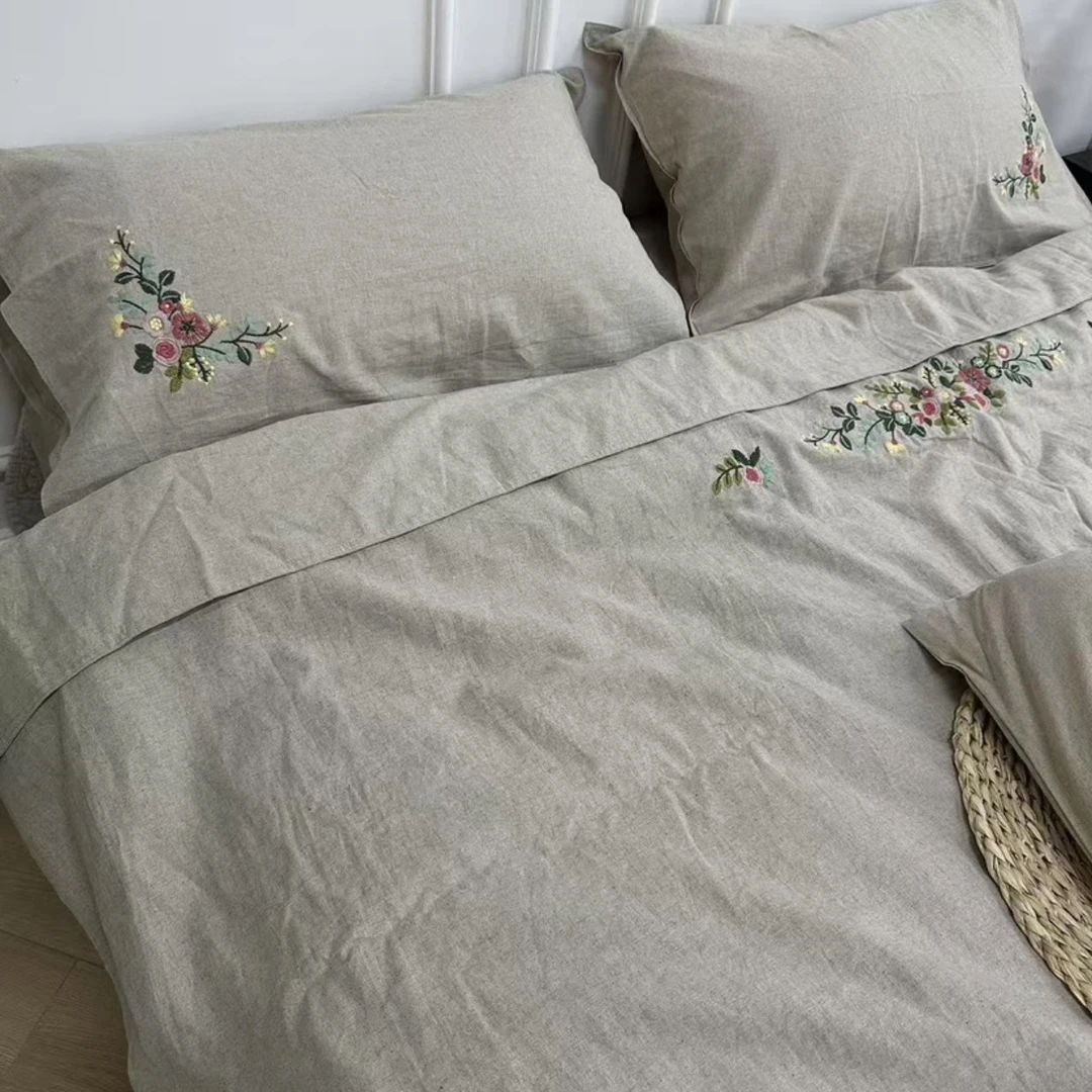 小艺麻品*繁花似锦·高端罗布麻红麻刺绣四件套
