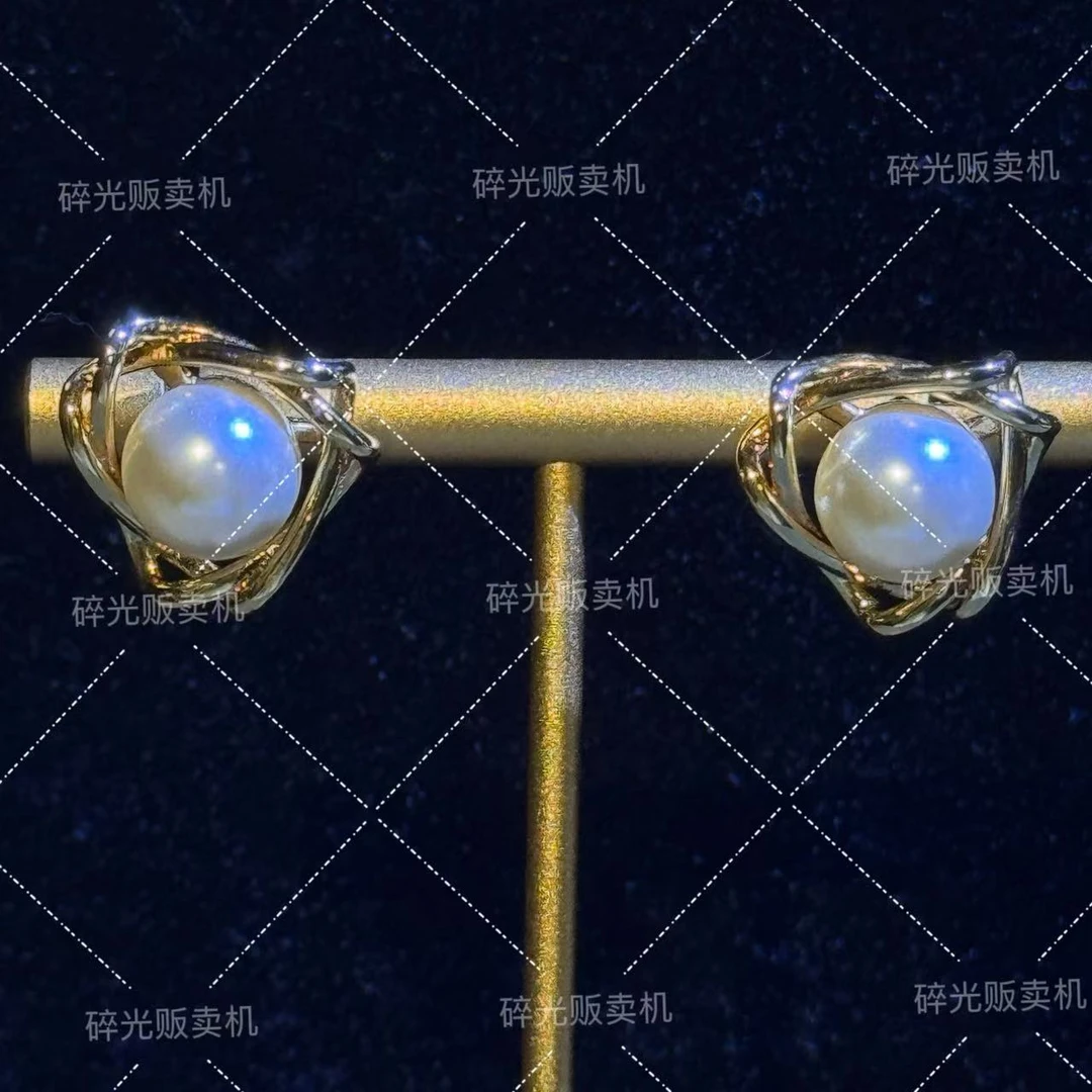 铜合金合成锆石戒指 珍珠花型金色耳钉小众气质复古耳饰轻奢