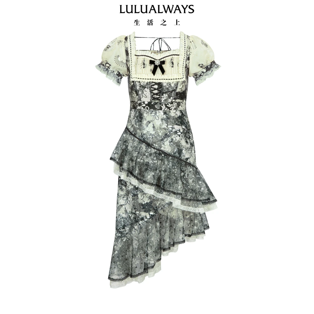 【华服·黑白系列】LULUALWAYS【商场同款】25夏季新款不规则层叠连衣