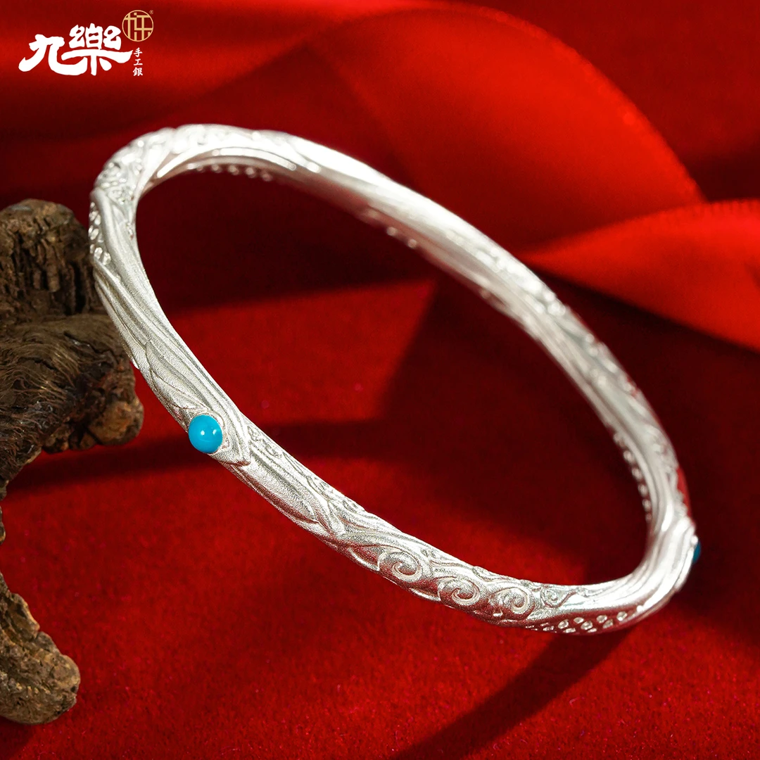九乐 足银珐琅手镯 999银色经典混天绫乾坤圈精美纯手工古法手镯
