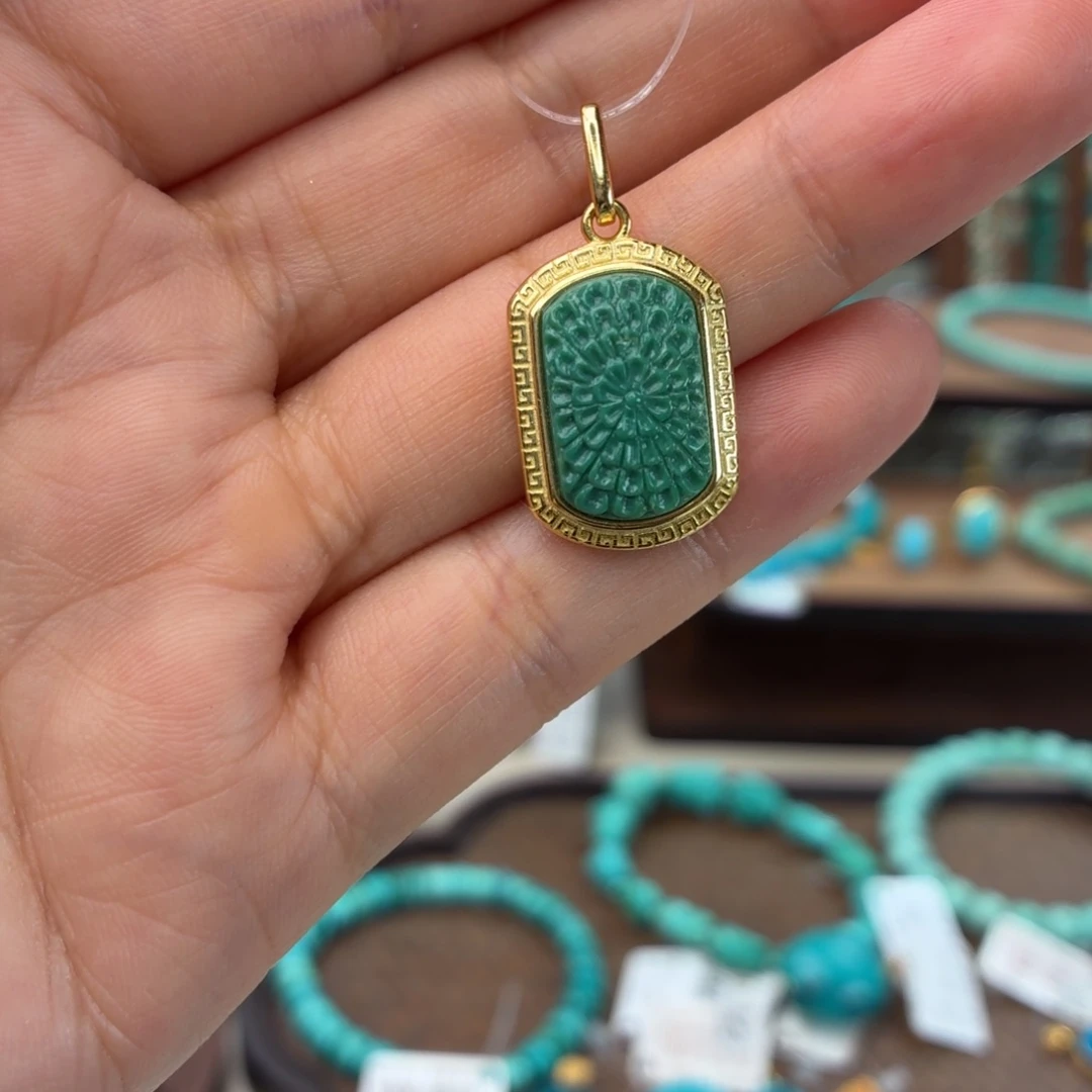 绿松石银S925镀金镶嵌颈饰